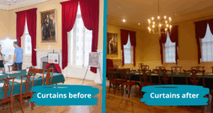 Council Chamber curtains before and after