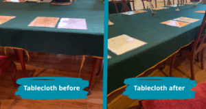 Council Chamber tablecloth before and after