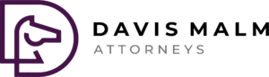 Logo for Davis Malm Attorneys featuring a stylized letter 'D' with a horse head design