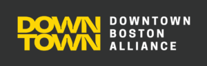Logo for the Downtown Boston Alliance with bold yellow and white text on a dark background.
