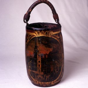 Object of the Month Fire Bucket with Image of Old South in Flames