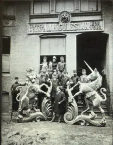 Monthly Spotlight: Moses Gulesian with the restored versions of the lion and unicorn of the Old State House c. 1900–1901