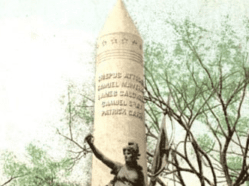 Top of the Boston Massacre memorial that is inscribed with names of victims