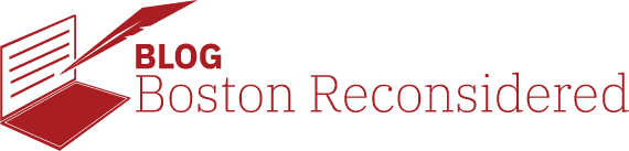 Logo for a blog titled "Boston Reconsidered" with a quill and paper icon.
