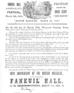 Faneuil Hall Commemorative Festival Brochure, March 5, 1858